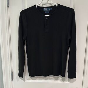 Polo by Ralph Lauren Black Long Sleeve 100% cashmere sweater 2 button Crew